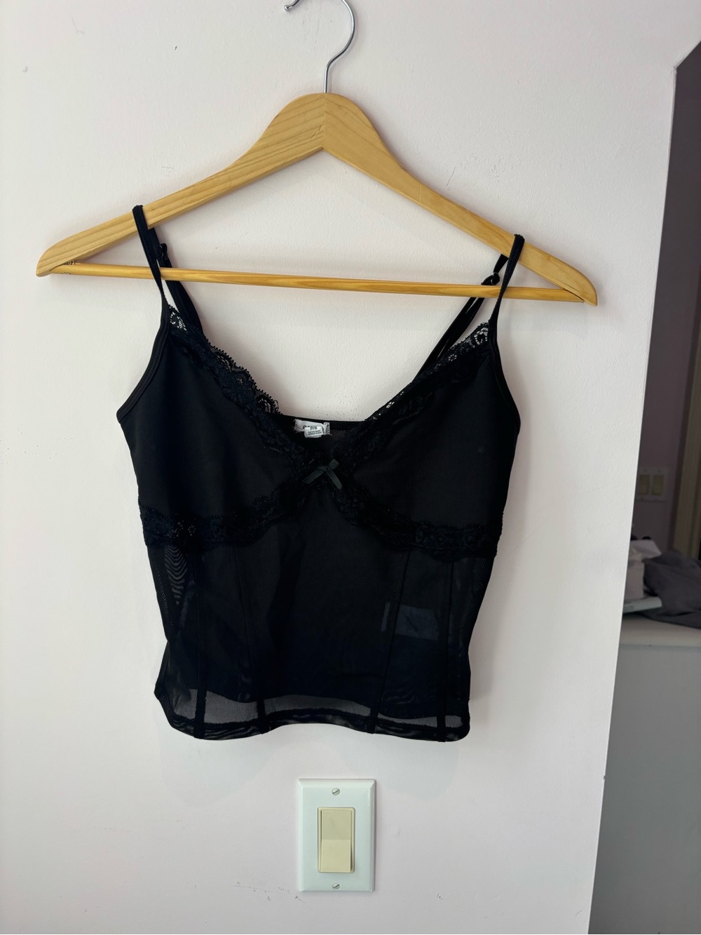 Garage Black Sheer Lace-Trim Camisole